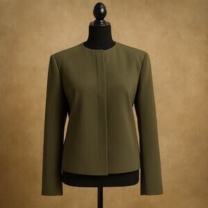 VTG Giorgio Armani Blazer 38 Olive Wool Collarless Minimalist Italy Structured